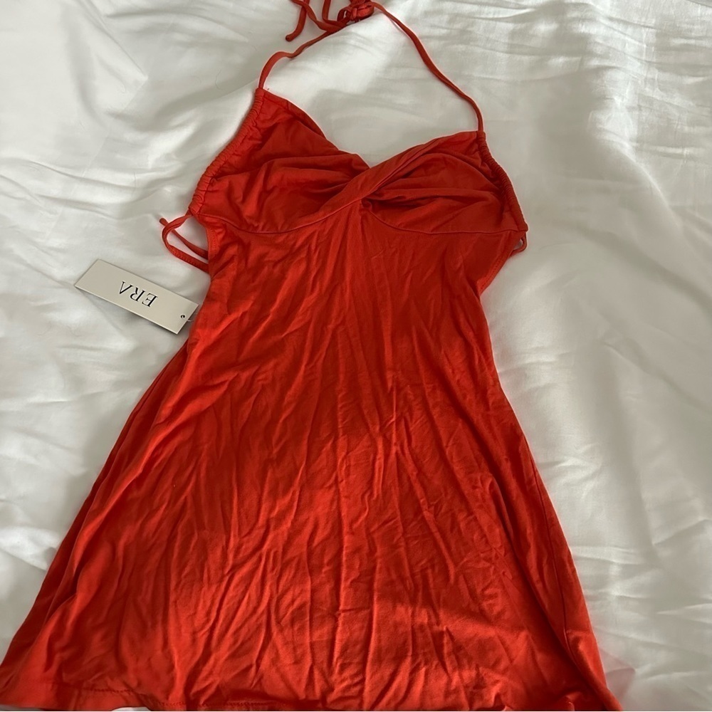 Orange Mini Tie Dress - Picture 6 of 8